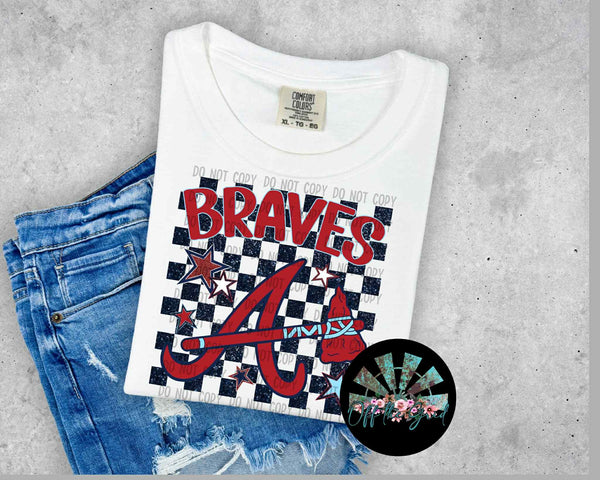 Faux Glitter Checkered ATL Braves T-Shirt and Sweatshirt