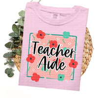 Floral Polka Dot Teacher Aide Short Sleeve T-Shirt