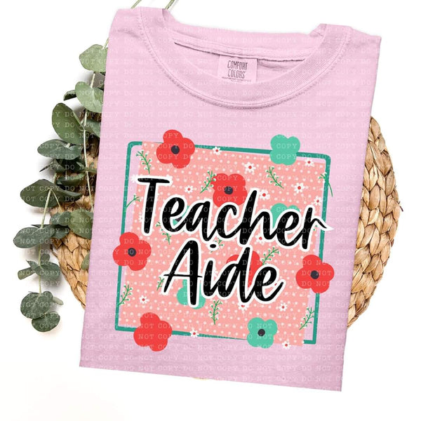 Floral Polka Dot Teacher Aide Short Sleeve T-Shirt