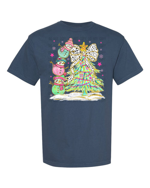 KIDS Dalmatian Bow with Stacked Snowmen T-Shirt and Sweatshirt