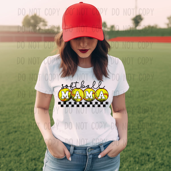 Checkered Softball Mama T-Shirt