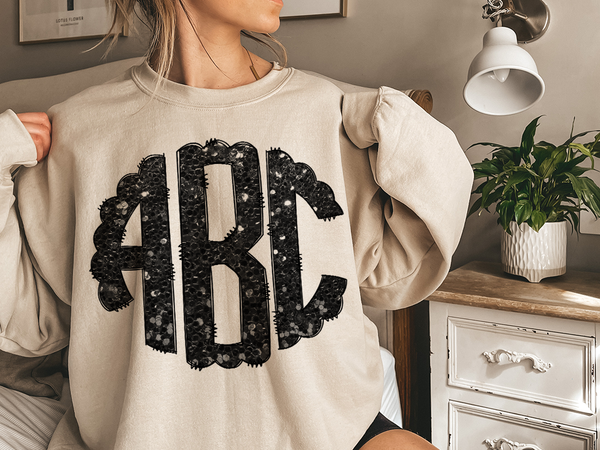 Black Glitter Monogram T-Shirt